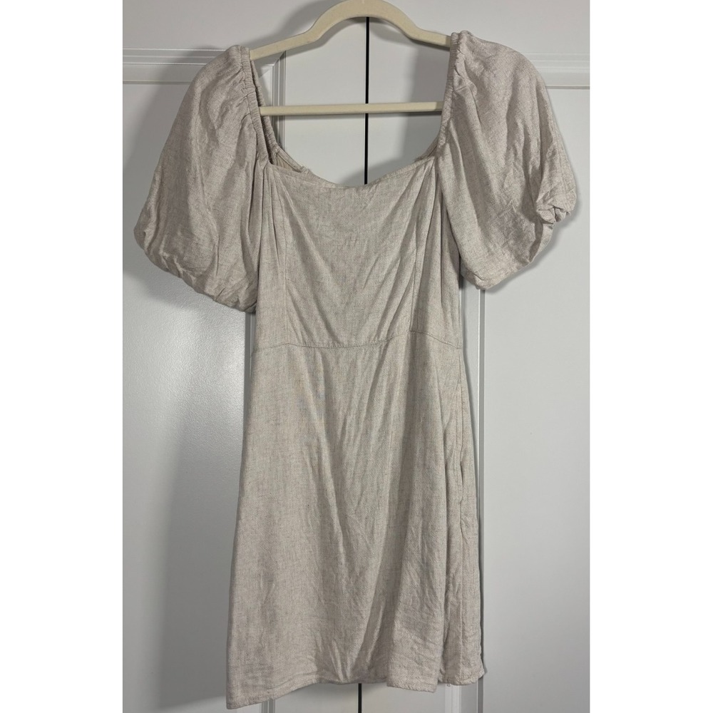 Abercrombie & Fitch Womens A-Line Mini Dress Beige Puff Sleeve Square Neck XS